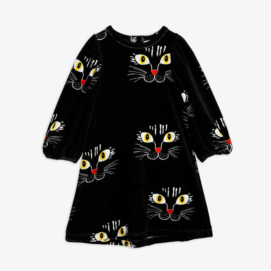 Cat Face Velour Dress Black