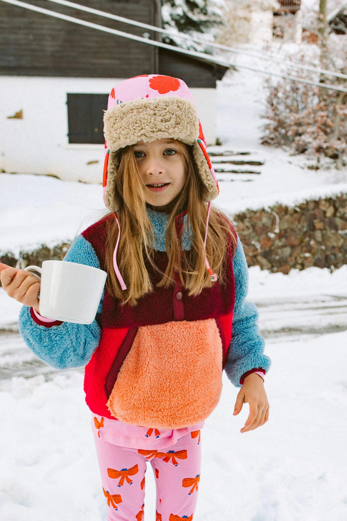 Color Block Sherpa Jumper Deep Red Milky Blue